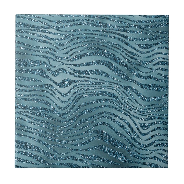 Turquoise Teal Blue Glitter Zebra Print     Tile (Front)