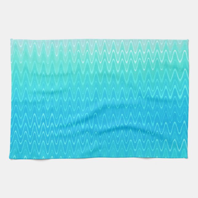 Turquoise Teal Blue Green Abstract Pattern Kitchen Towel (Horizontal)