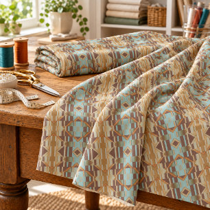 Turquoise Teal Blue Green Orange Brown Ethnic Look Fabric