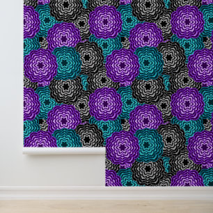 Turquoise Teal Blue Lavender Purple Grey Floral Wallpaper