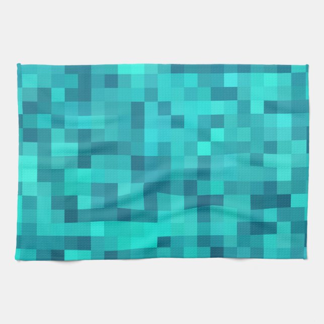 Turquoise Teal Blue Pattern Kitchen Towel (Horizontal)
