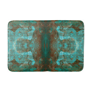 Turquoise Teal Brown Abstract Southwestern Pattern Bath Mat