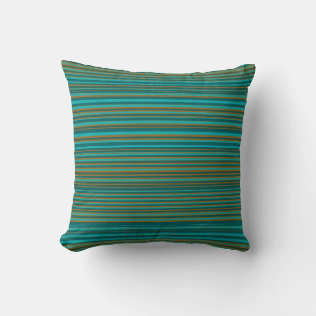 Turquoise Teal & Burnt Orange Stripes Throw Pillow (Front)