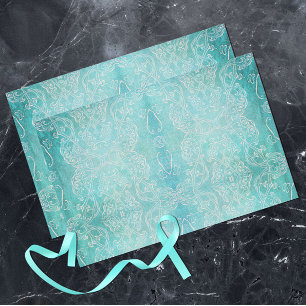 Turquoise Teal Classic Baroque Elegant Distressed Tissue Paper