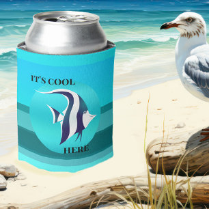 Turquoise Teal Cute Fish Can Cooler