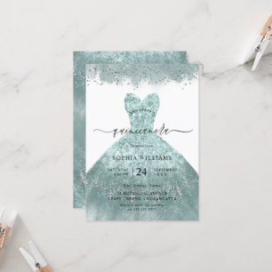 Turquoise Teal Dress Quinceanera Party Invitation