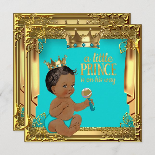 Turquoise Teal Ethnic Prince Baby Shower Invitation (Front/Back)