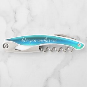 Turquoise Teal Gel Script Corkscrew Bottle Opener