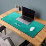 Turquoise teal Geometric Mesh Pattern monogram Desk Mat<br><div class="desc">Monogram Personalize with your custom initial and name. Unique cool desk mat for his office,  room,  work,  man cave,  gaming room.. 
Blue-green teal turquoise Gradient Geometric Mesh Pattern. Subtle modern design Elegant and cool Triangle geometric mesh gradient.</div>