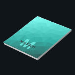 Turquoise teal geometric mesh pattern Monogram Notepad<br><div class="desc">Monogram Personalize notepad school office stationery with your custom initial and name. Triangle geometric mesh with light dark blue-ish green turquoise teal aqua ombre gradient.</div>