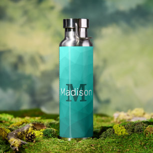 Turquoise teal geometric Mesh Pattern Monogram Water Bottle