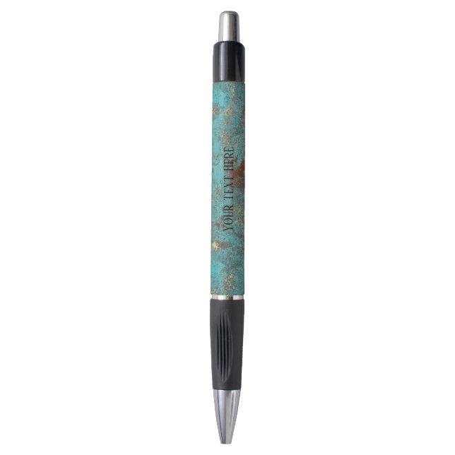 Turquoise Teal & Gold Copper Vintage Antique Pen (Front Vertical)