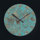 Turquoise Teal & Gold Copper Vintage Antique Round Clock<br><div class="desc">Turquoise Teal & Gold Copper Vintage Antique Clock.</div>