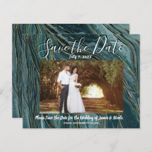 Turquoise Teal Gold Photo Wedding Save the Date