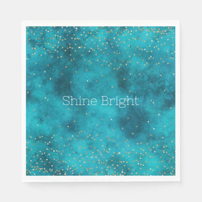Turquoise Teal Gold Sparkle  Napkin (Front)