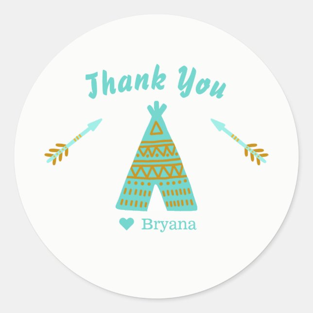 Turquoise Teal Gold Tepee Birthday Party Favour Classic Round Sticker (Front)