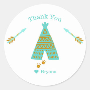 Turquoise Teal & Gold Tepee Modern Birthday Party Classic Round Sticker