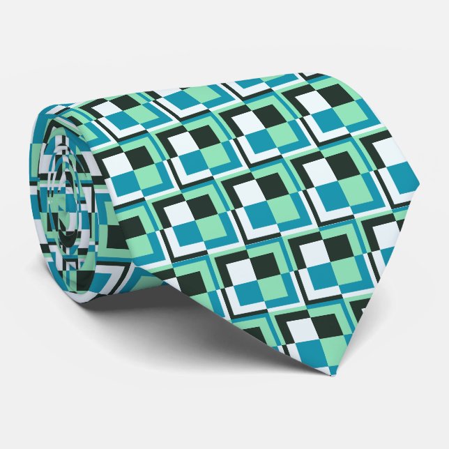 Turquoise Teal Green Blue Black White Grey Tie (Rolled)