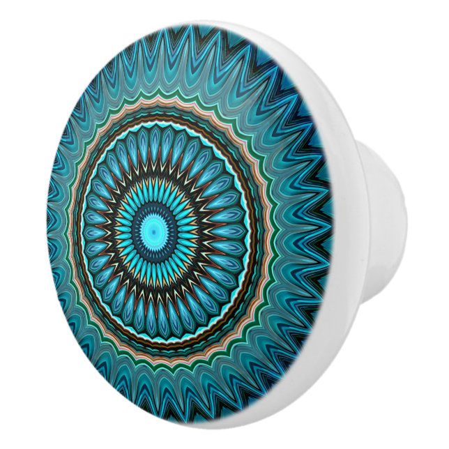 Turquoise Teal Green Mandala Round Star Pattern Ceramic Knob (Right)