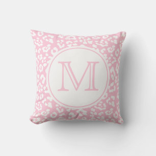 Turquoise Teal Leopard Print Monogram Initial Throw Pillow