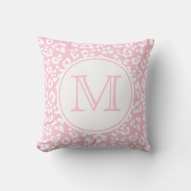 Turquoise Teal Leopard Print Monogram Initial Throw Pillow (Front)
