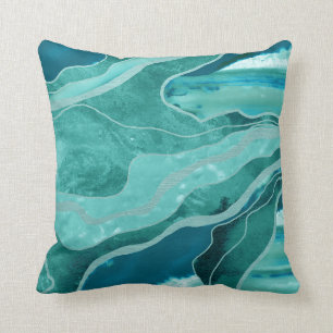Turquoise Teal Marble Agate Glam #1 Throw Pillow