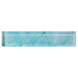 Turquoise Teal Marble Paint Abstract Watercolor Nameplate