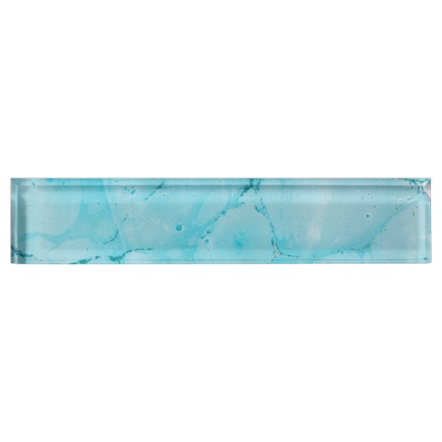 Turquoise Teal Marble Paint Abstract Watercolor Nameplate (Front)