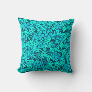 Turquoise & Teal Modern Jasmine Floral Pattern Throw Pillow