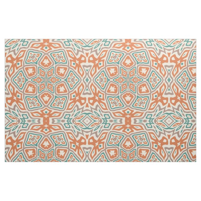 Turquoise Teal Orange Retro Nouveau Deco Pattern Fabric (Fat Quarter)