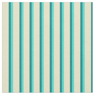Turquoise, Teal & Pale Goldenrod Coloured Stripes Fabric
