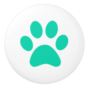Turquoise Teal Paw Print pawprint Ceramic Knob
