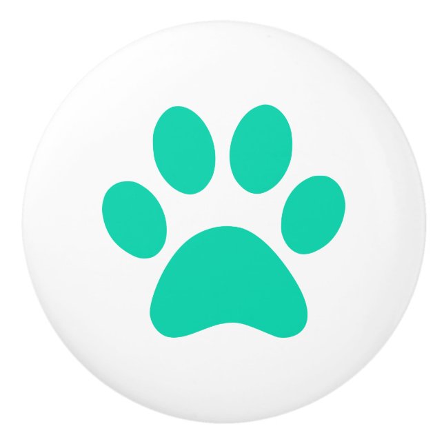 Turquoise Teal Paw Print pawprint Ceramic Knob (Front)