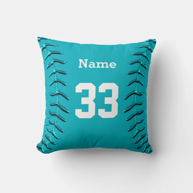 Turquoise / Teal, Personalized Softball Pillow (Front)