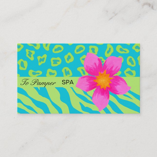 Turquoise Teal, Pink & Green Zebra & Cheetah Skin Business Card (Front)