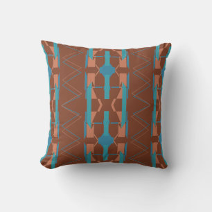 Turquoise Teal Rust Brown Southwest Look Mosaics Throw Pillow