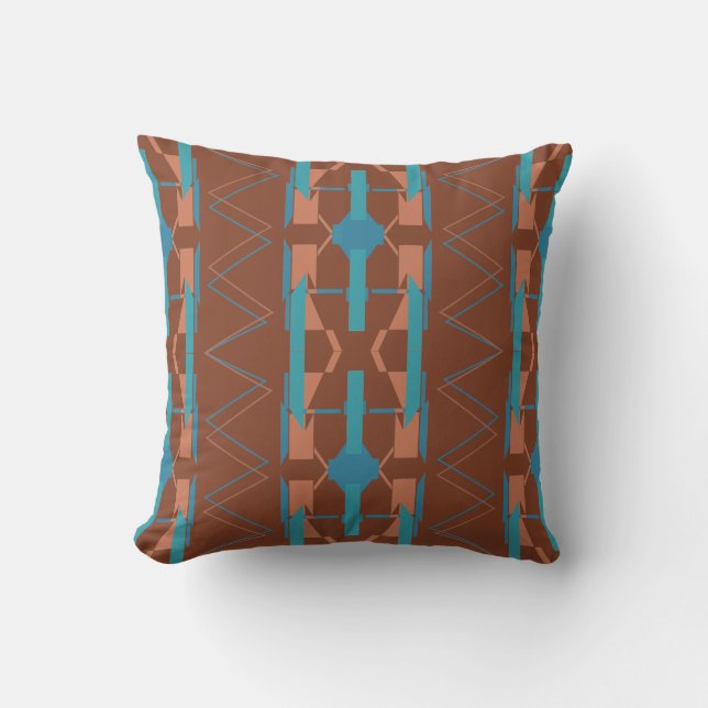 Turquoise Teal Rust Brown Southwest Look Mosaics Throw Pillow (Front)