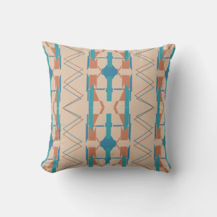 Turquoise Teal Rust Tan Southwest Look Mosaic Throw Pillow