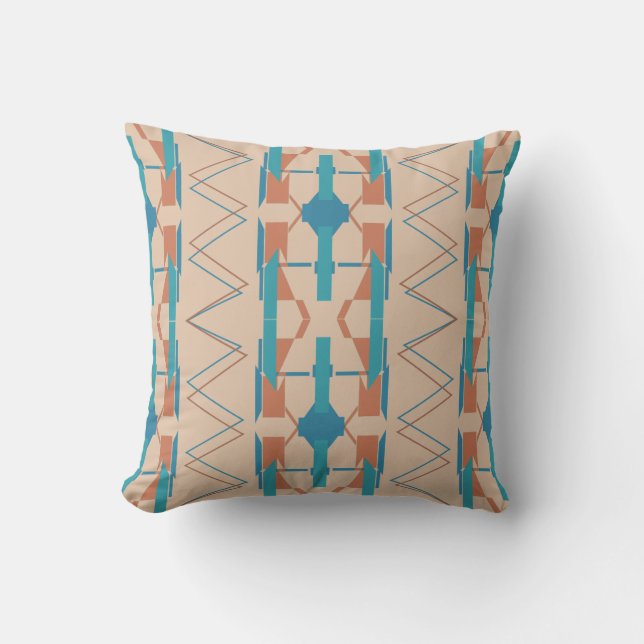 Turquoise Teal Rust Tan Southwest Look Mosaic Throw Pillow (Front)