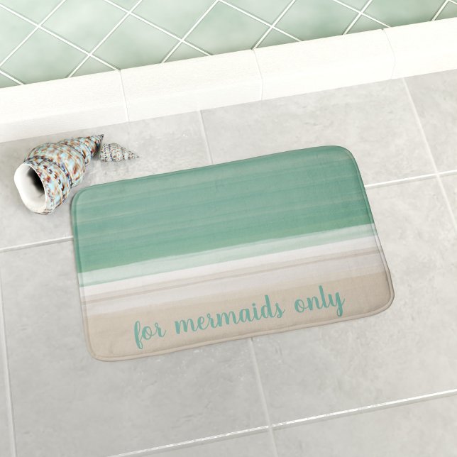Turquoise Teal Sand Modern Ocean Beach Custom Bath Mat (A turquoise and sand bath mat with coastal vibes. Add text or name. Available in 3 sizes - S, M & L)