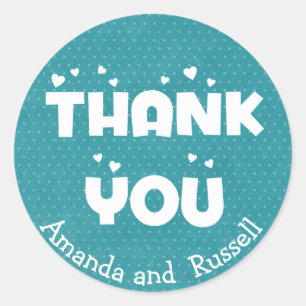 Turquoise Teal Thank You Polka Dots Personalized Classic Round Sticker