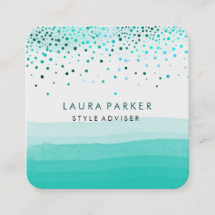 Turquoise Teal Watercolor Beach Blue Subtle Square Business Card
