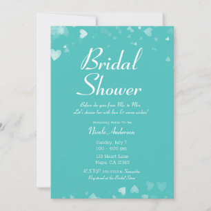 Turquoise Teal & White Hearts Chic Bridal Shower Invitation