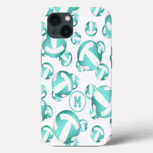 Turquoise teal white volleyballs pattern gifts iPhone 13 case