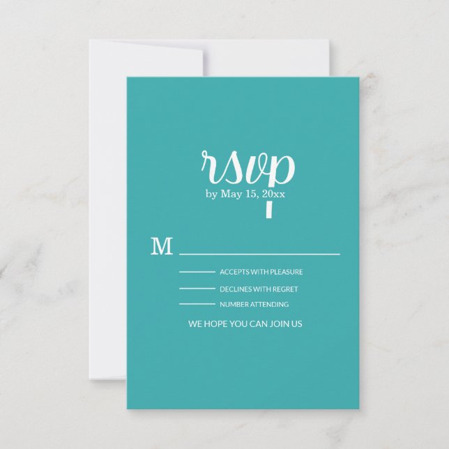 Turquoise Teal White Wedding  RSVP Card (Front)