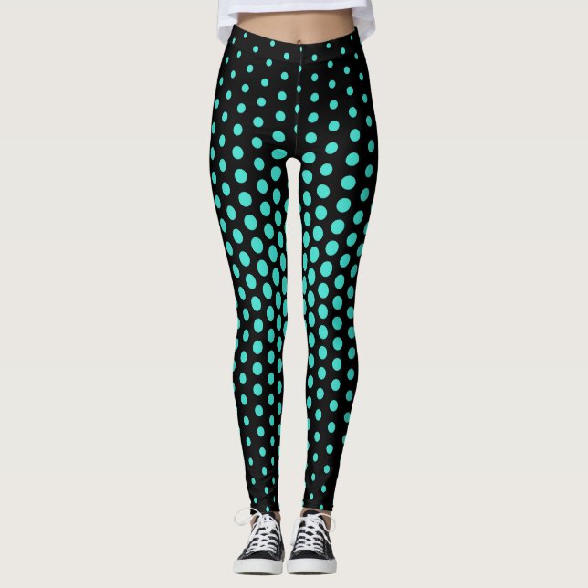 Turquoise Techno Dot Pattern Leggings (Front)