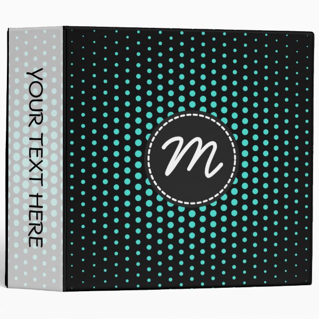 Turquoise Techno Dots Modern Monogram Binder (Front/Spine)