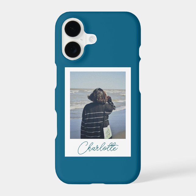 Turquoise Tendance Style Polaroid Nom Personnalisé (Verso)
