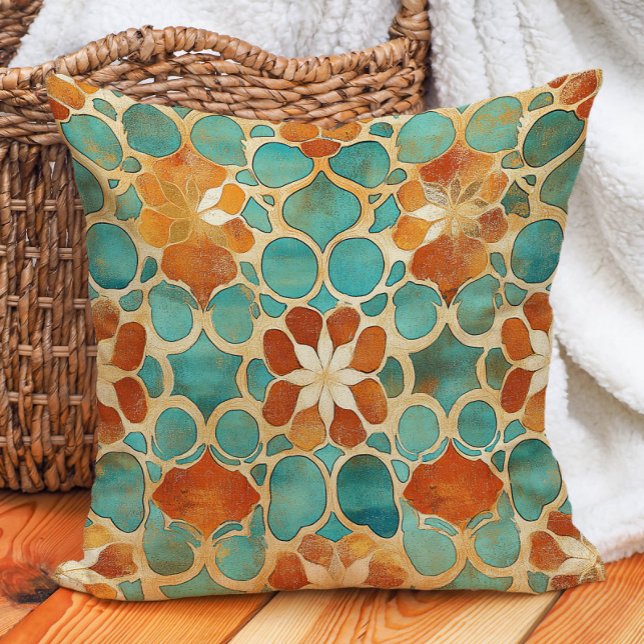 Turquoise Terracotta Moroccan Tile Boho Earth Tone Throw Pillow (Turquoise Terracotta Moroccan Tile Boho Earth Tone Throw Pillow)