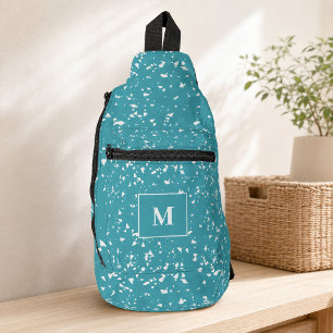 Turquoise Terrazzo Custom Monogram Sling Bag